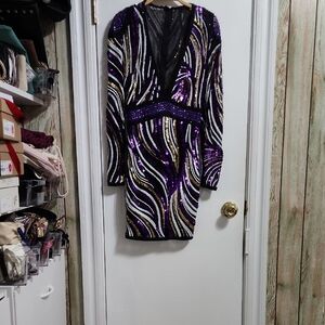 Purple Sequin Dress with Gold and Silver Accents